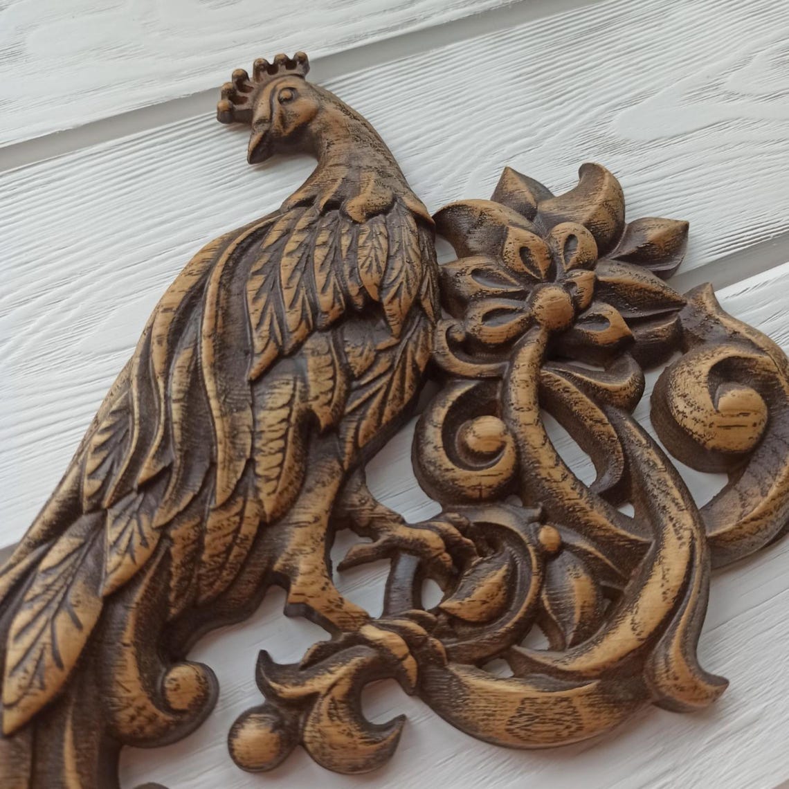 Peacock Wood Carving - From Small to Large Sizes - Wooden Bas-relief of ...