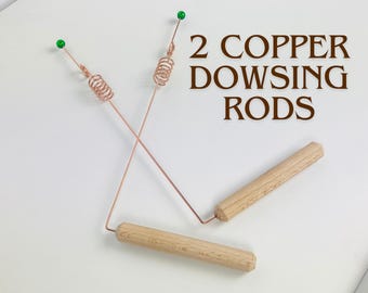 2pcs Jade Copper Dowsing Rods with Crystals - Handmade Copper divining rod