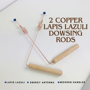 2 baguettes de sourcier en cuivre avec pointe en lapis lazuli, paire de baguettes divinatoires avec manches en bois - Baguettes divinatoires en cuivre faites main - Coudée sacrée 144 MHz