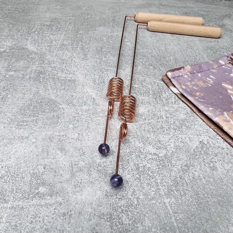USA 2pcs Amethyst Copper Dowsing Rods With Crystals - Pair Divination ...