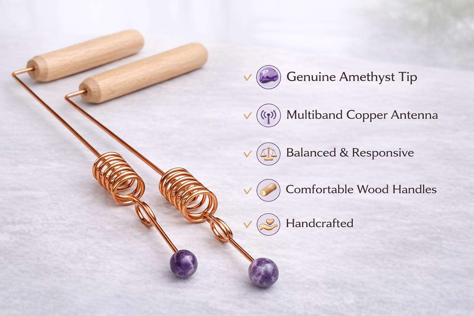 2 Amethyst Copper Dowsing Rods With Crystals - Sacred Cubit 144 Mhz - Etsy