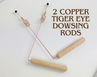 2pcs Tiger Eye Copper Dowsing Rods with Crystals