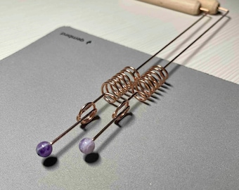 2pcs Amethyst Copper Dowsing Rods with Crystals - Sacred Cubit 144 MHz