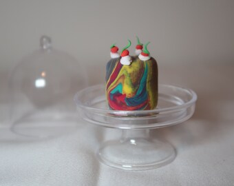 mini rainbow marble cake with cake stand