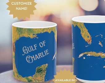 Divertida taza con nombre personalizado del Golfo de México, regalo de broma del Golfo de México, regalo de cumpleaños personalizado, humor político del Golfo de América