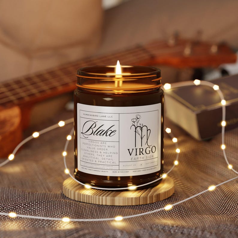 Virgo Zodiac Personalized Candle, Astrology Birthday Gift, 9oz Soy Jar