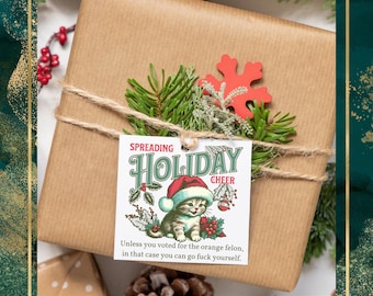 Etiquetas para regalos navideños anti-Trump para imprimir, regalos anti-MEGA, PDF descargable, envoltura de regalos para la mierda con Trump, etiquetas para regalos navideños liberales