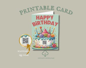 Tarjeta de cumpleaños anti-Trump con código QR FDT imprimible, tarjeta PDF imprimible, divertida tarjeta de cumpleaños con mensaje "Fuck Trump", descarga instantánea, tarjeta de resistencia