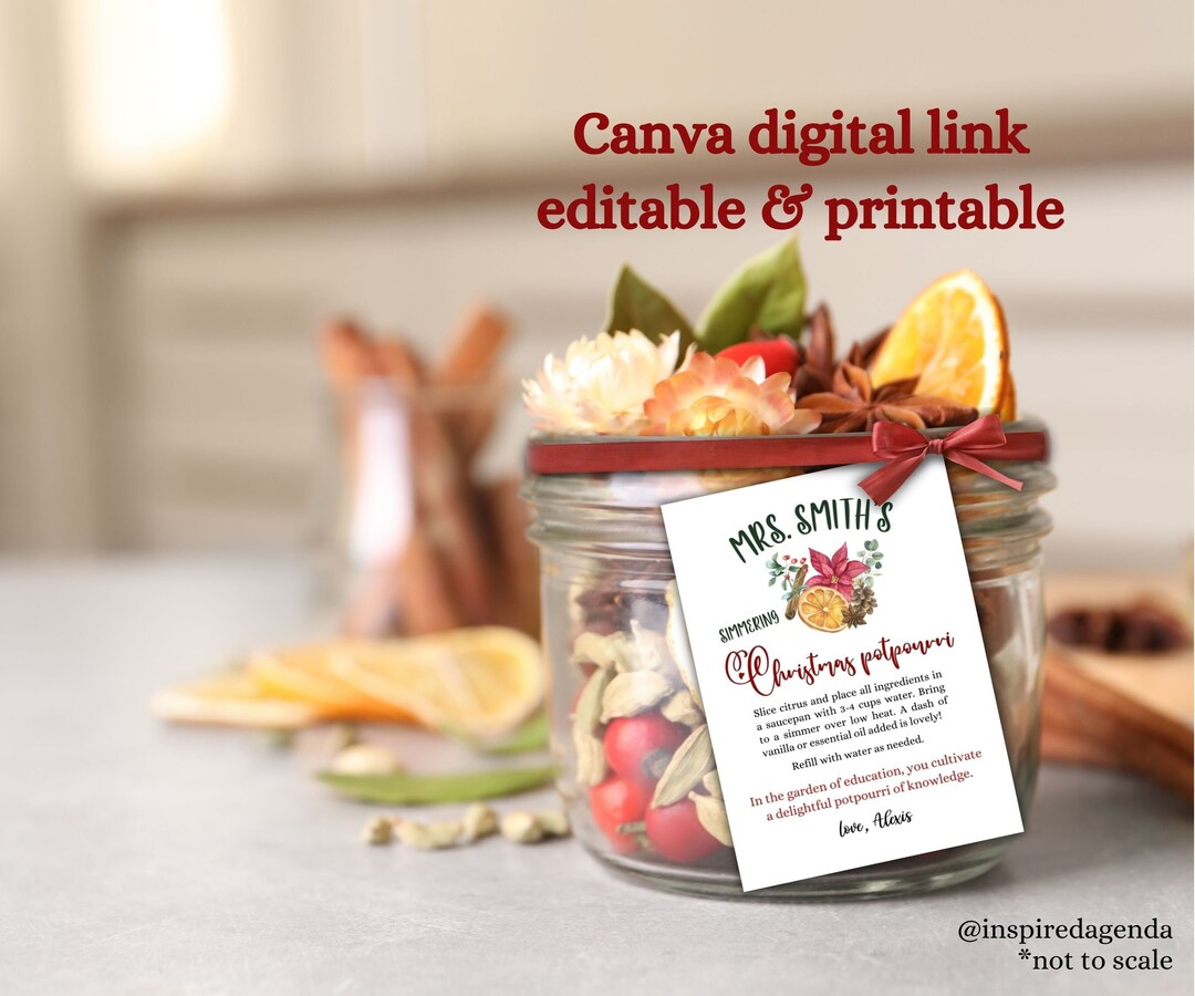 Editable Stovetop Potpourri Gift Tag Holiday Scents Teacher Etsy