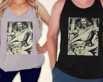 Camiseta divertida anti-Trump con Jesús enojado, regalo anti-MAGA, feminista de resistencia liberal, camiseta cristiana auténtica, Jesús azotando a Trump en el templo