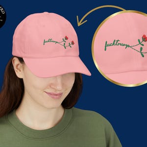 Embroidered Fuck Trump Classic Dad Cap, Subtle Flower Stem Message, FDT Unisex Hat, Anti-Trump Democrat Merch, Bold Statement Hat