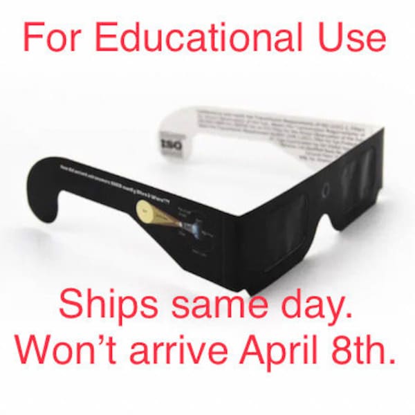 10 pack: ISO and CE Certified Solar Eclipse Viewing Glasses April 8th. Please use PRIORITY Express to receive by April 8th!