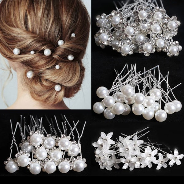 20 piece Bridal Hair Pins Pearl - Floral - Gems