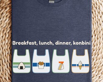 Breakfast Lunch Dinner Konbini Shirt Japanese Convenience Store T-Shirt with Onigiri, Egg Sandwich, Soft Serve Kawaii Konbini Gift