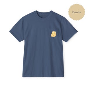 Tamago sando pocket t shirt in denim with egg sandwich print on chest pocket