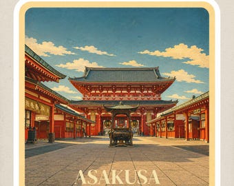 Asakusa Japan Sticker, Tokyo Travel Sticker, Retro Sensoji Souvenir for Journal Laptop