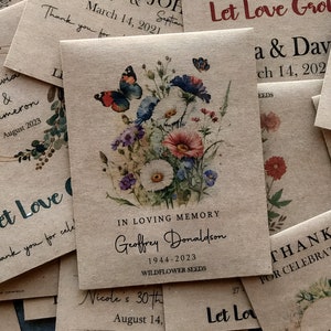 Paquet de graines funéraires personnalisé, enveloppe de graines commémorative personnalisée, cadeaux de graines de papillon, paquet de graines de cimetière, paquets de graines personnalisés