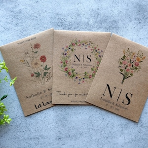 Sachets de graines personnalisés pour cadeaux de mariage, paquets floraux personnalisés de graines de fleurs sauvages, cadeaux respectueux de l'environnement, cadeaux pour invités en vrac