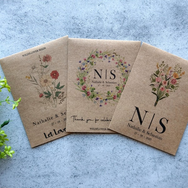 Custom seed packets for wedding favors, Personalized Wildflower Seeds Floral Packets, Eco-Friendly Favors, Favors For Guest in Bulk