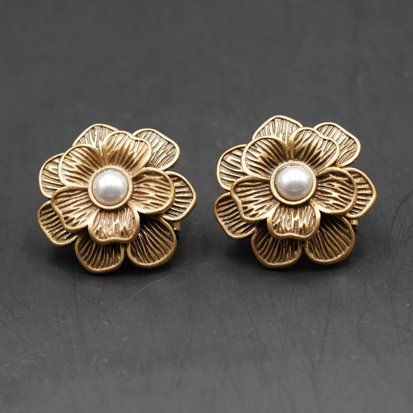 Vintage 925 Silber Ohrstecker Perlen Blume Gold Ohrringe 18K Vergoldet Schmuck Ohrringe Niedlicher Schmuck Klassische Boho Ohrringe