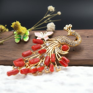 Épingle Vintage Avec Branche De Corail Authentique – Rouge Naturel – Fabrication Artisanale