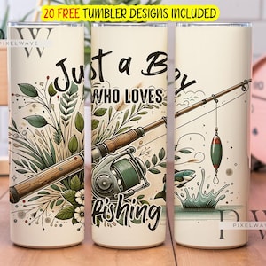 Nur ein Junge, der liebt Angeln 20 Unzen Skinny Tumbler Sublimation Design Digital Download PNG