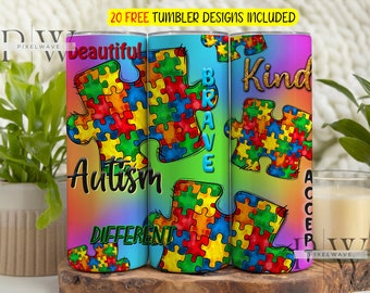 Autism puzzle piece 20oz Skinny Tumbler Sublimation Design, Autism Sublimation Design, Affirmation Tumbler Png,Autism Awareness Download Png