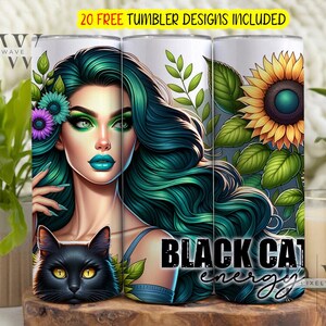 Schwarze Katze Energie 0 Unze Sublimation Skinny Tumbler Design, Schwarze Katze Wrap, Schwarze Katze Hexe Tumbler Wrap PNG