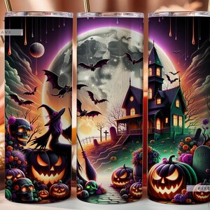 Halloween Castle Tumbler Wraps, Spooky Bats 20 oz Skinny Tumbler, Gothic Pumpkin Digital Download