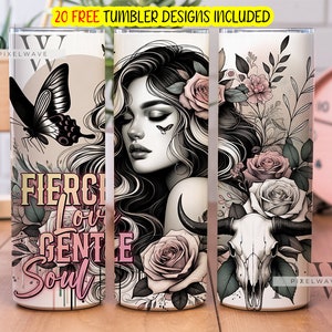 Sarkastischer Tumbler Wrap, schöner Tumbler Wrap, wilde Liebe, sanfte Seele 20 Unzen dünner Sublimationsbecher Design, lustiger sarkastischer Png