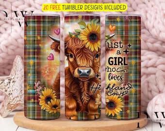 Nur ein Mädchen, das Highland Kühe liebt 20 Unze Skinny Tumbler Sublimationsdesign, Highland Cow Tumbler Wrap, Highland Kuh PNG, digitaler Download