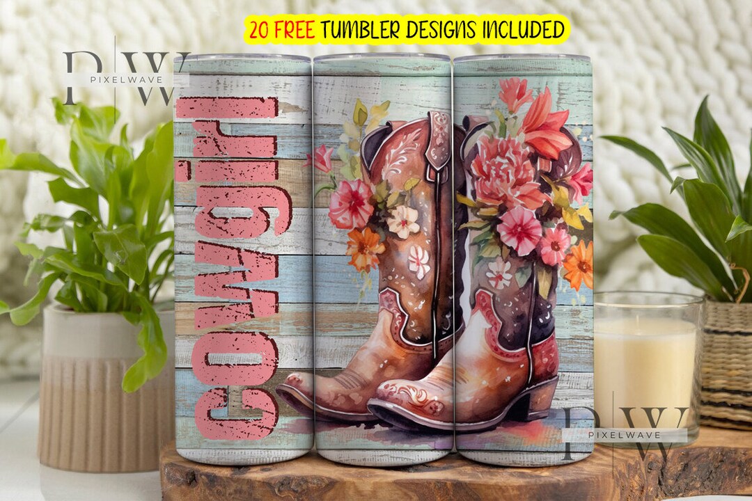 Cowgirl Tumbler Wrap PNG, Country Western Boots Sublimation Digital ...