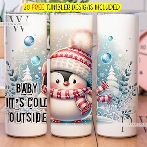 Vaso delgado navideño de 20 oz PNG, vaso Baby It's Cold Outside PNG, envoltura para vaso navideño, sublimación PNG navideña