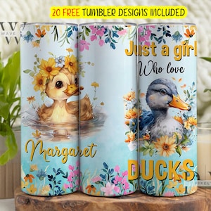 Nur ein Mädchen, das Entenblume liebt niedlicher Becher-Verpackung, lustige Ente 20 Oz Skinny Sublimationsbecher PNG, Entenbecher PNG Design Digitale Datei
