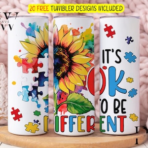 Zonnebloem autisme bewustzijn beker wrap 20oz magere beker PNG sublimatie ontwerp autisme acceptatie zonnebloem beker wrap digitale download