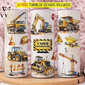 Construction gobelet Wrap sublimation PNG, fichiers numériques véhicules camions tracteur pelle 20 oz gobelet maigre, constructeur gobelet PNG