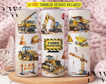 Construction Tumbler Wrap Sublimation PNG, Vehicles Trucks Tractor Excavator 20oz Skinny Tumbler Digital File, Constructor Tumbler PNG