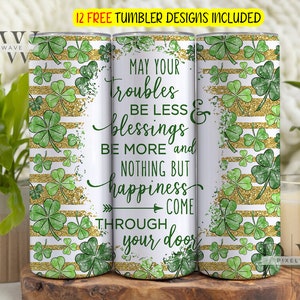 St. Patrick&#39;s Day Clover 20oz Tumbler Png, St. Patrick&#39;s Day Tumbler 20oz Png, Shamrock 20 oz Tumbler Wrap, Lucky 20 oz Skinny Tumbler Png