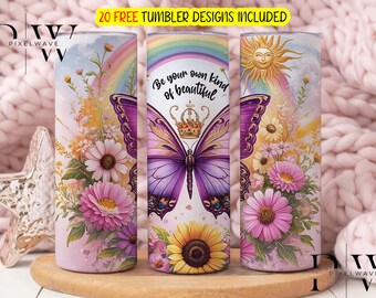 Motivational Affirmation Quote skinny tumbler sublimation design Be Your Own Kind of Beautiful PNG wrap Waterslide digital download