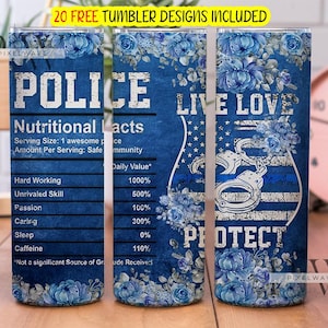 Valeur nutritive du gobelet d'officier de police 20 oz, design sublimé, gobelet d'officier de police PNG