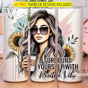 Umgeben Sie sich mit Positive Vibe Tumble Wrap, Pastell Sonnenblumen Digital Download, Positive Affirmations Tumble Png