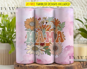 Mom Life Tumbler Png, Mother's Day Digital Sublimation design, Mom Digital Design, Positive Mom 20oz Skinny Tumbler, Mama  Floral Design Png
