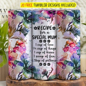 Recept voor een speciale moeder 20 oz magere tuimelaar sublimatie ontwerp Bloem bloemen digitale PNG Rechte wrap Waterslide download