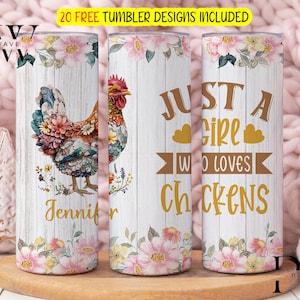 Beker van 20 oz kip met handvat en rietje, Just A Girl Who Loves Chickens Tumbler png, kip cadeaus voor vrouwen, kip cadeaus voor haar
