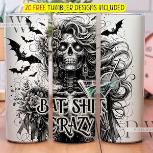 Bat Shit Crazy Tumbler Wrap 20 oz Skinny Tumbler Sublimacja Projekt Cyfrowe Pobieranie PNG