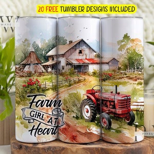 Emballage de gobelet de fille de ferme, emballage de gobelet aquarelle, gobelet à sublimation de fille de ferme 20 oz PNG, téléchargement numérique de fille de ferme, conception de fille de ferme