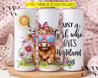 Nur ein Mädchen, das Highland Kühe liebt 20 Unze Skinny Tumbler Sublimationsdesign, Highland Cow Tumbler Wrap, Highland Kuh PNG, digitaler Download