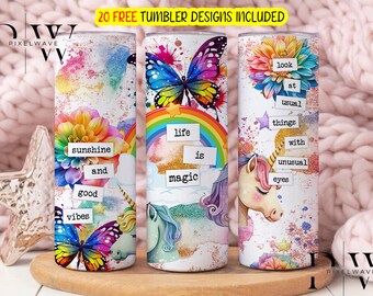 Sublimación de unicornio brillante 20oz envolturas de vaso flaco, envoltura de vaso PNG - plantilla de vaso de sublimación, diseño de sublimación de unicornio divertido
