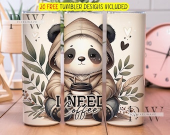 I Need Coffee 20oz Skinny Tumbler Wrap PNG Funny Coffee Design