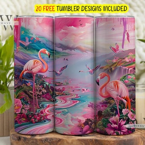 Vibrant Flamingo Sunset Tumbler Wrap Png, Flamingo Tumbler Designs, Tropical Flower Flamingo 20 oz Skinny Tumbler Designs/Png